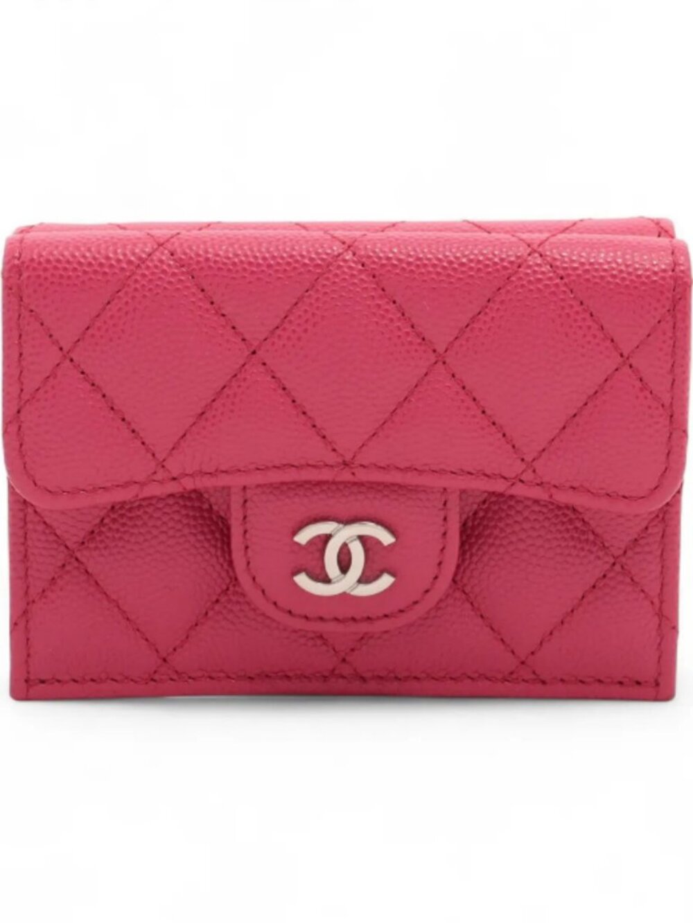 Chanel CC Logo Matelasse Caviar Skin Compact Wallet Pink